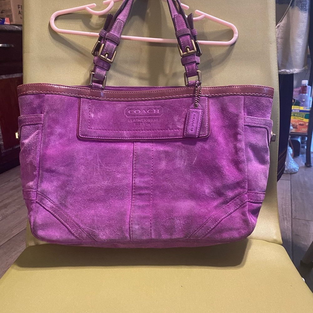 Used purple suede Coach shoulder bag